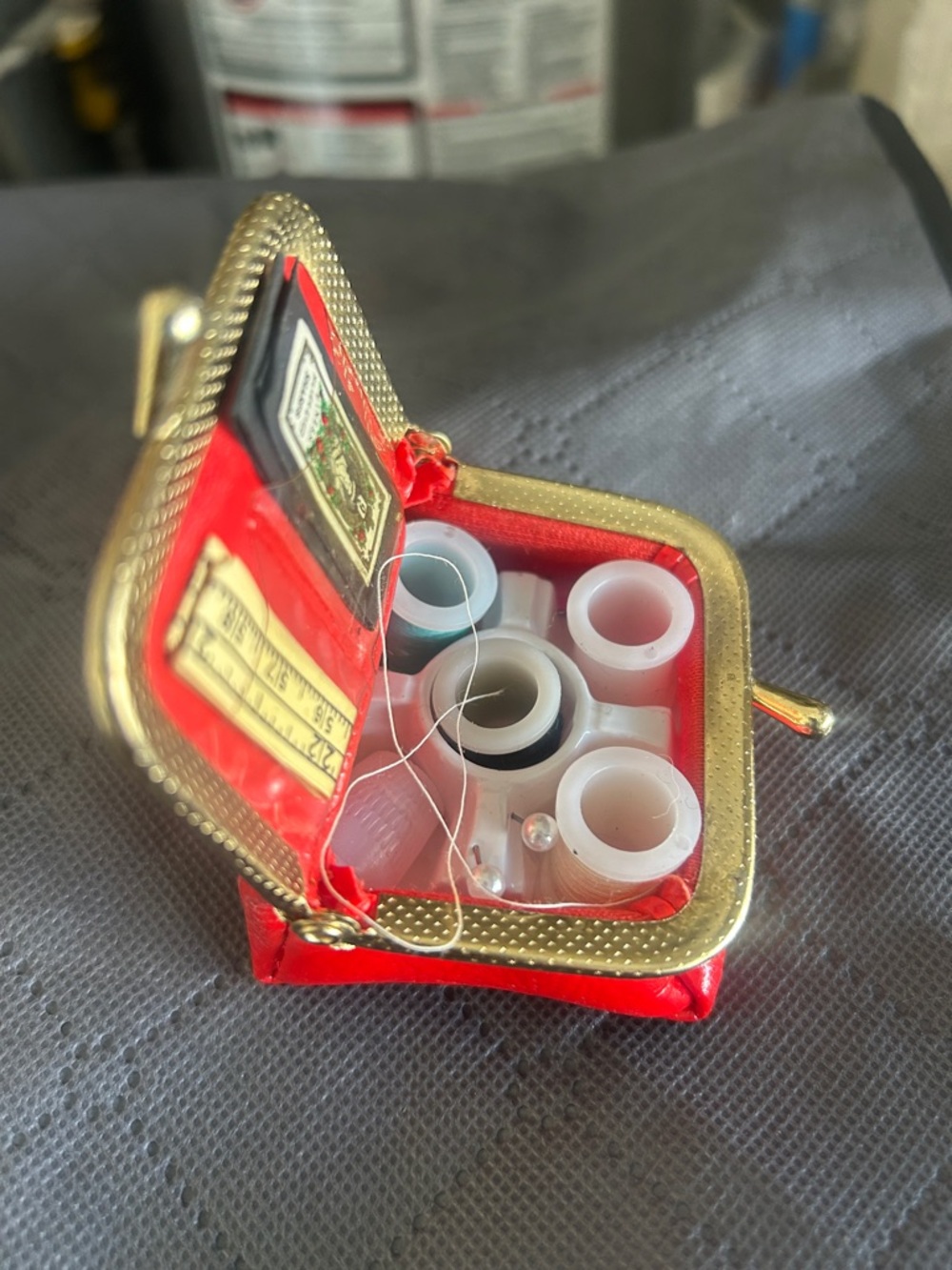 Vintage Red Mini Sewing Kit with Gold Frame 1972 - Picture 2 of 5